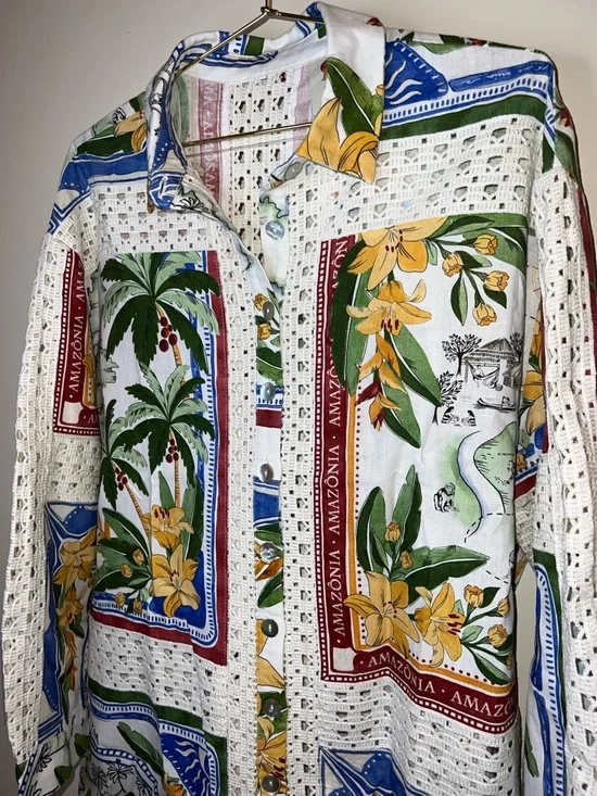 Farm Rio Tropical Destination Crochet Shirt Off White Medium NWT $248 - Picture 4 of 16